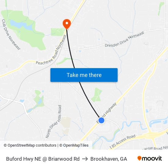 Buford Hwy NE @ Briarwood Rd to Brookhaven, GA map