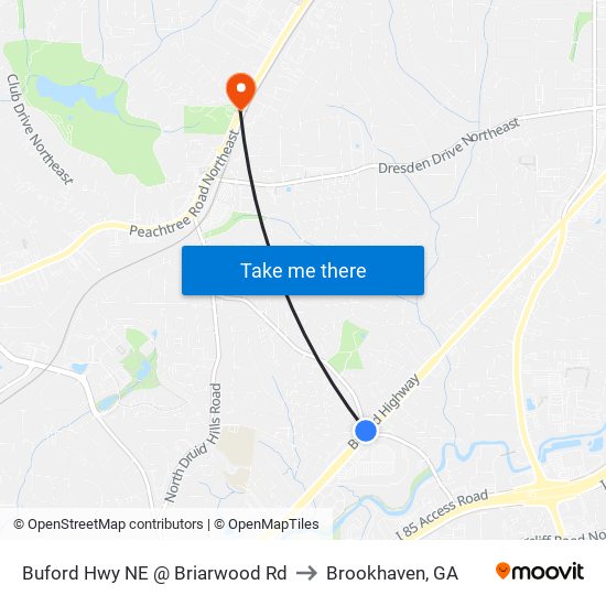 Buford Hwy NE @ Briarwood Rd to Brookhaven, GA map