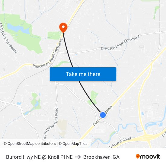 Buford Hwy NE @ Knoll Pl NE to Brookhaven, GA map