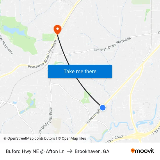 Buford Hwy NE @ Afton Ln to Brookhaven, GA map