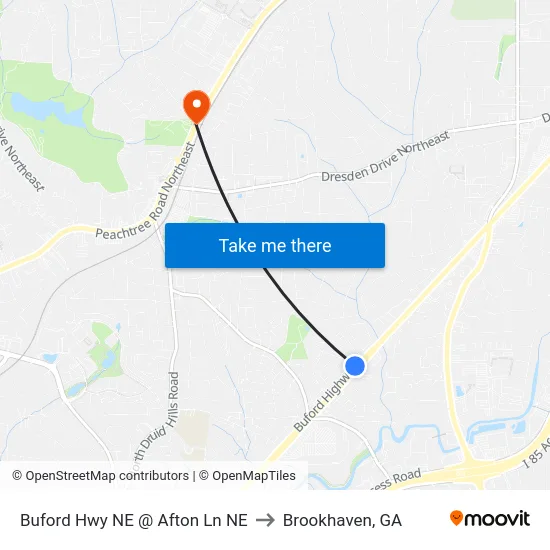 Buford Hwy NE @ Afton Ln NE to Brookhaven, GA map