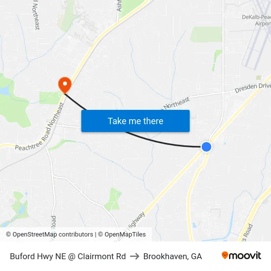 Buford Hwy NE @ Clairmont Rd to Brookhaven, GA map