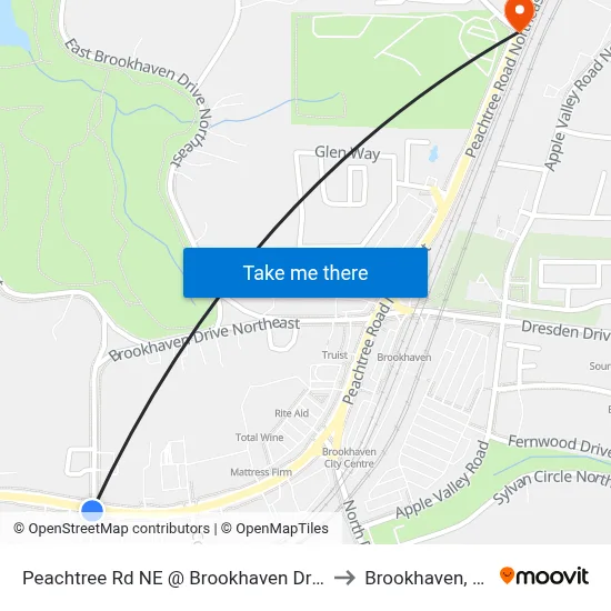 Peachtree Rd NE @ Brookhaven Dr NE to Brookhaven, GA map