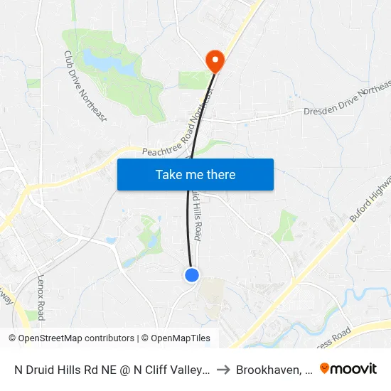 N Druid Hills Rd NE @ N Cliff Valley Way to Brookhaven, GA map