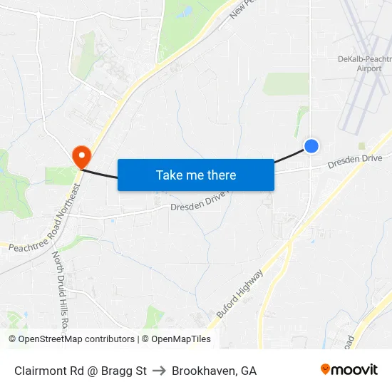 Clairmont Rd @ Bragg St to Brookhaven, GA map
