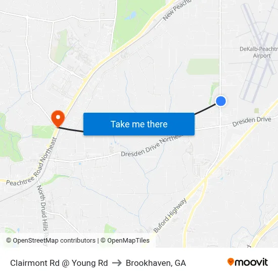 Clairmont Rd @ Young Rd to Brookhaven, GA map