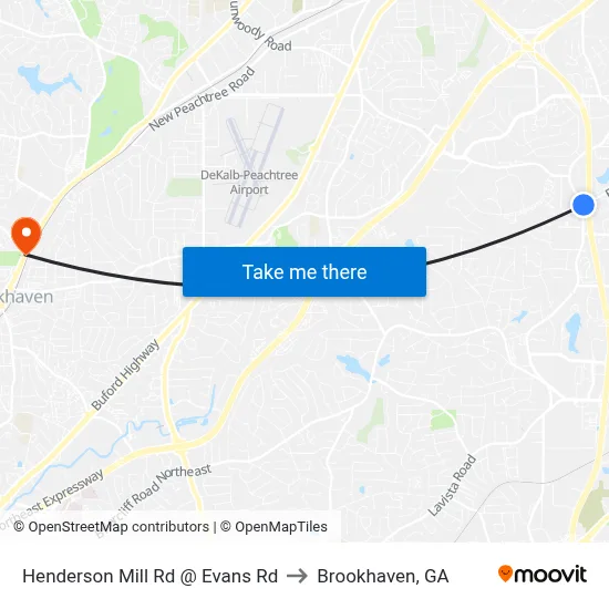 Henderson Mill Rd @ Evans Rd to Brookhaven, GA map