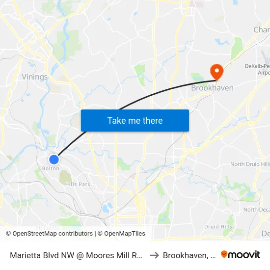 Marietta Blvd NW @ Moores Mill Rd NW to Brookhaven, GA map