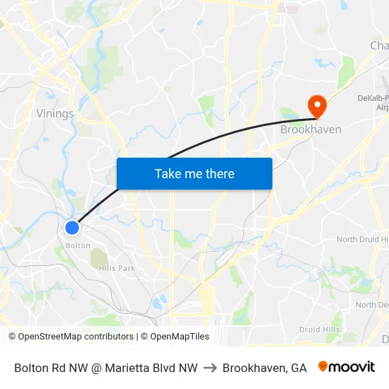 Bolton Rd NW @ Marietta Blvd NW to Brookhaven, GA map