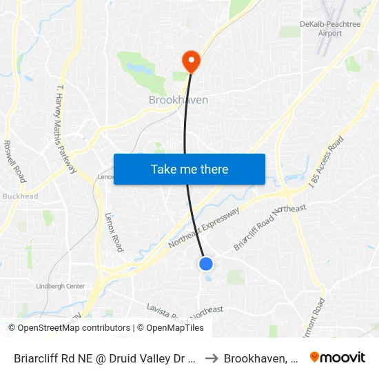 Briarcliff Rd NE @ Druid Valley Dr NE to Brookhaven, GA map