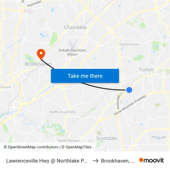 Lawrenceville Hwy @ Northlake Pkwy to Brookhaven, GA map