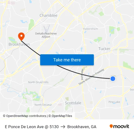 E Ponce De Leon Ave @ 5130 to Brookhaven, GA map