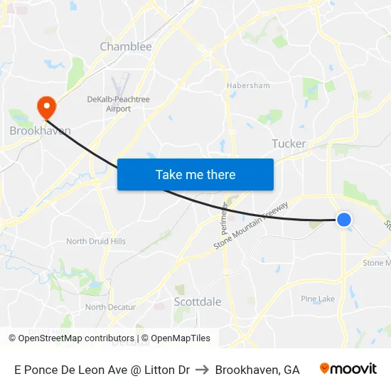 E Ponce De Leon Ave @ Litton Dr to Brookhaven, GA map