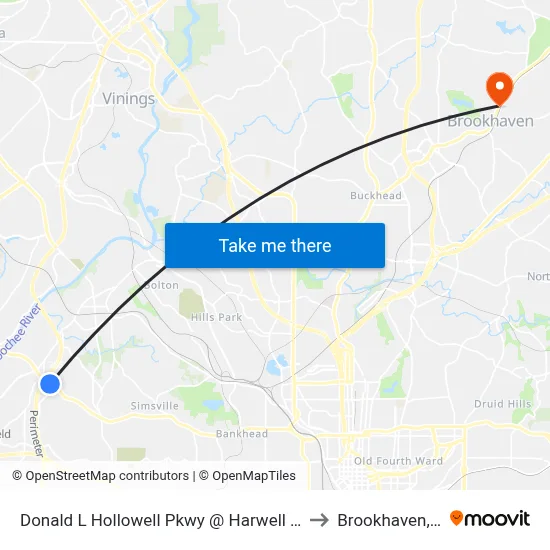 Donald L Hollowell Pkwy @ Harwell Rd NW to Brookhaven, GA map
