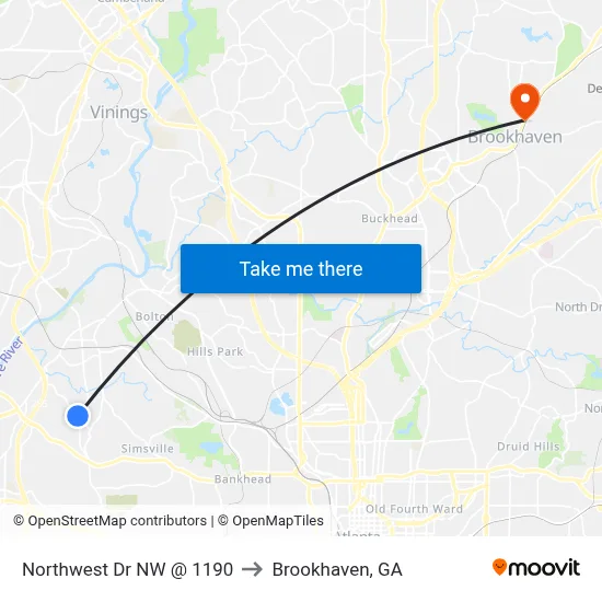 Northwest Dr NW @ 1190 to Brookhaven, GA map