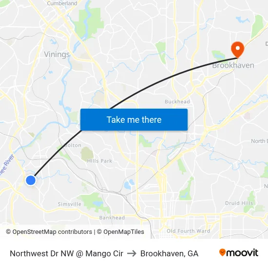 Northwest Dr NW @ Mango Cir to Brookhaven, GA map
