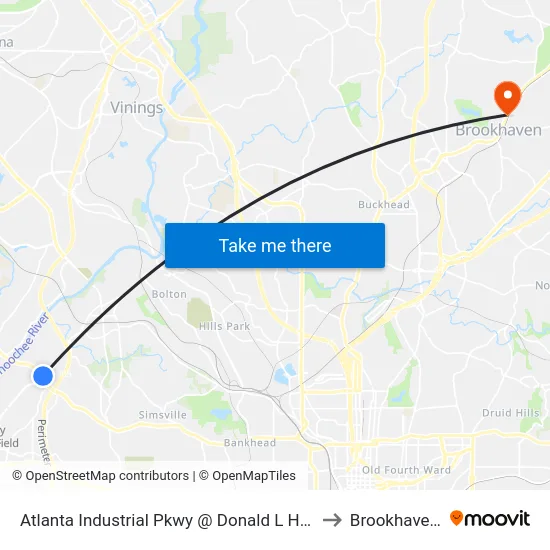 Atlanta Industrial Pkwy @ Donald L Hollowell Pkwy to Brookhaven, GA map