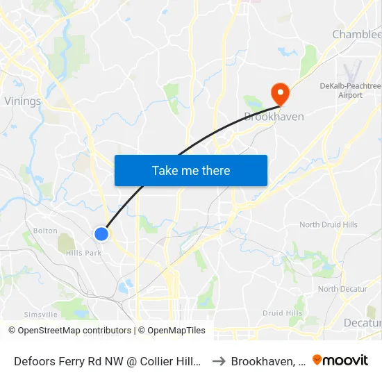 Defoors Ferry Rd NW @ Collier Hills Way to Brookhaven, GA map