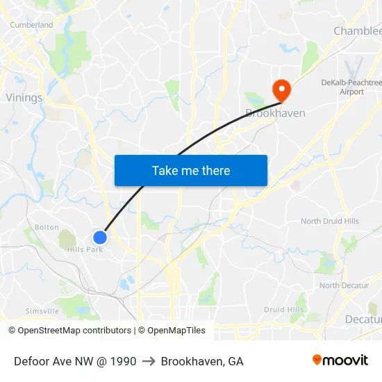 Defoor Ave NW @ 1990 to Brookhaven, GA map