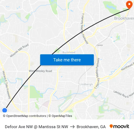 Defoor Ave NW @ Mantissa St NW to Brookhaven, GA map