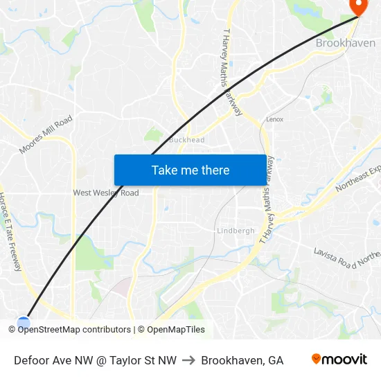 Defoor Ave NW @ Taylor St NW to Brookhaven, GA map
