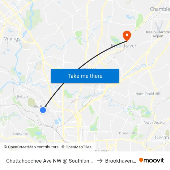 Chattahoochee Ave NW @ Southland Cir NW to Brookhaven, GA map
