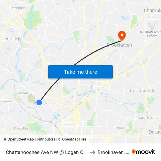 Chattahoochee Ave NW @ Logan Cir NW to Brookhaven, GA map
