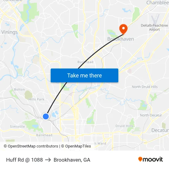 Huff Rd @ 1088 to Brookhaven, GA map