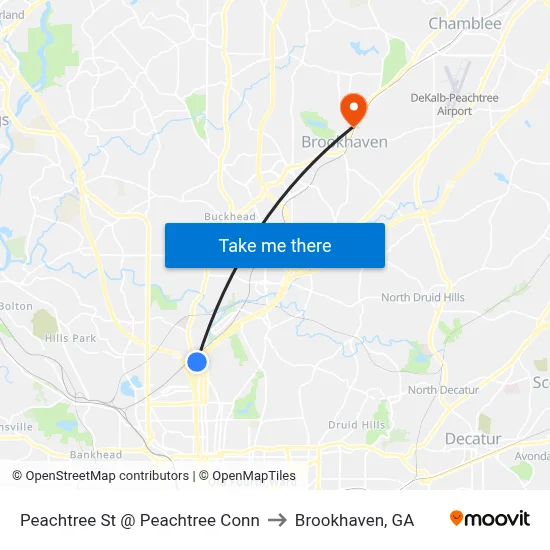 Peachtree St @ Peachtree Conn to Brookhaven, GA map