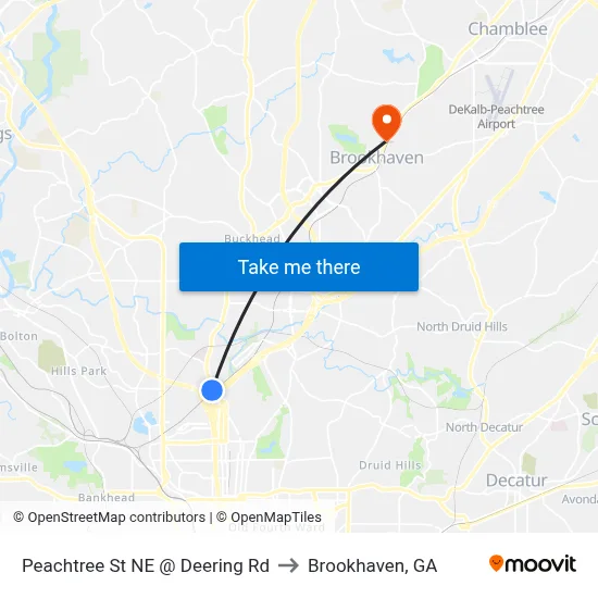 Peachtree St NE @ Deering Rd to Brookhaven, GA map