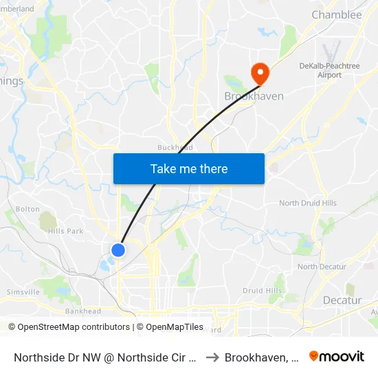 Northside Dr NW @ Northside Cir NW to Brookhaven, GA map
