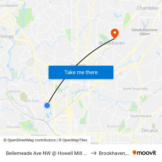 Bellemeade Ave NW @ Howell Mill Rd NW to Brookhaven, GA map