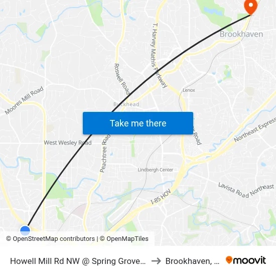Howell Mill Rd NW @ Spring Grove Ave to Brookhaven, GA map