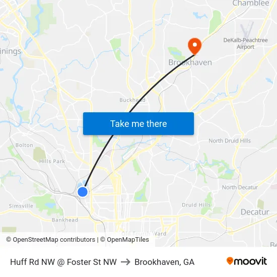 Huff Rd NW @ Foster St NW to Brookhaven, GA map