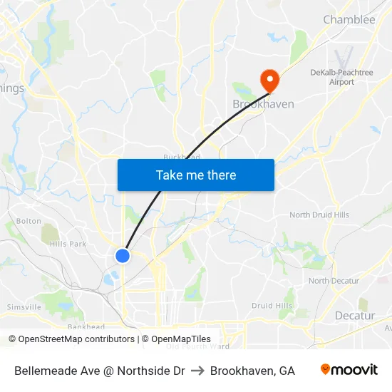 Bellemeade Ave @ Northside Dr to Brookhaven, GA map