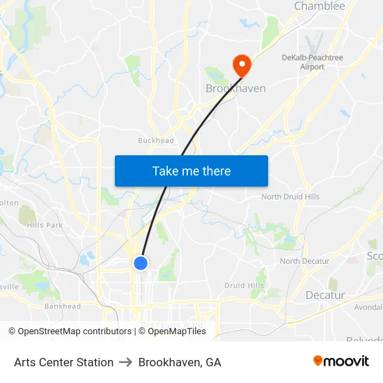 Arts Center Station to Brookhaven, GA map