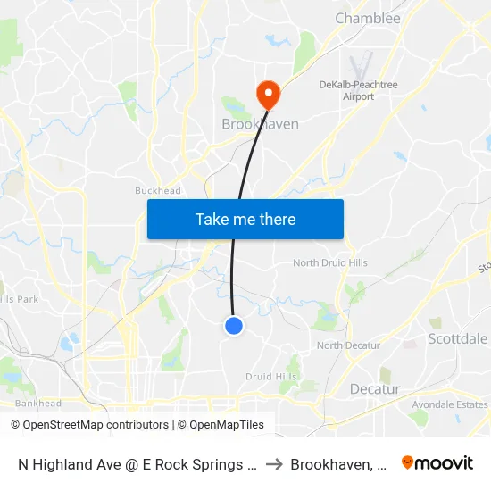 N Highland Ave @ E Rock Springs Rd to Brookhaven, GA map