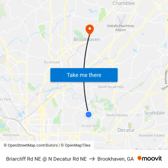 Briarcliff Rd NE @ N Decatur Rd NE to Brookhaven, GA map