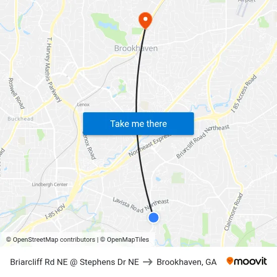 Briarcliff Rd NE @ Stephens Dr NE to Brookhaven, GA map