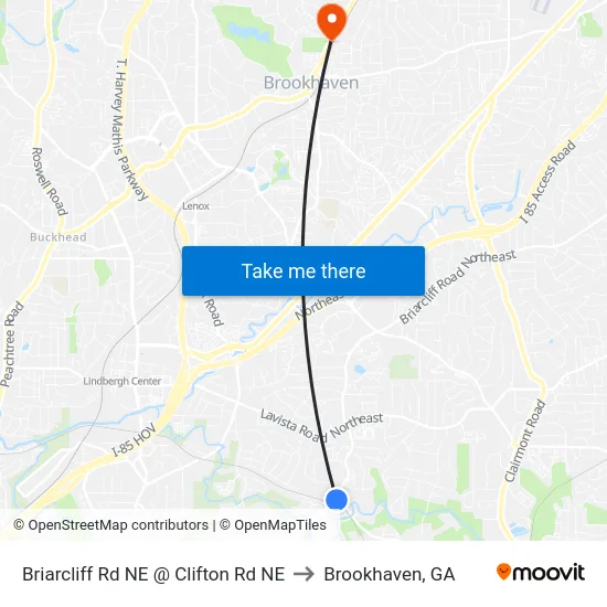 Briarcliff Rd NE @ Clifton Rd NE to Brookhaven, GA map