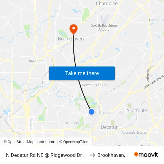 N Decatur Rd NE @ Ridgewood Dr NE to Brookhaven, GA map