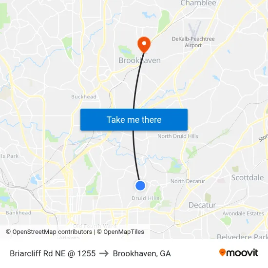 Briarcliff Rd NE @ 1255 to Brookhaven, GA map