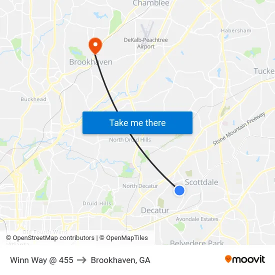 Winn Way @ 455 to Brookhaven, GA map