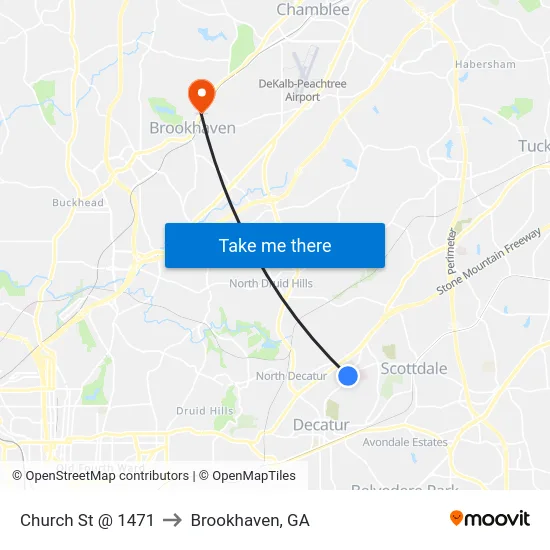 Church St @ 1471 to Brookhaven, GA map