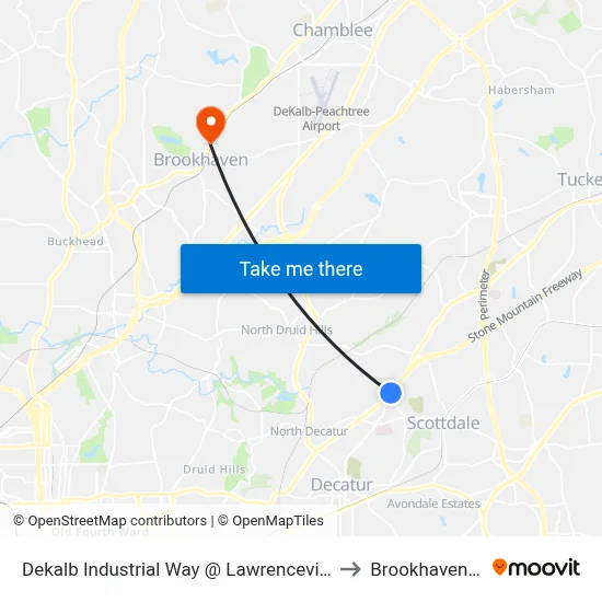 Dekalb Industrial Way @ Lawrenceville Hwy to Brookhaven, GA map