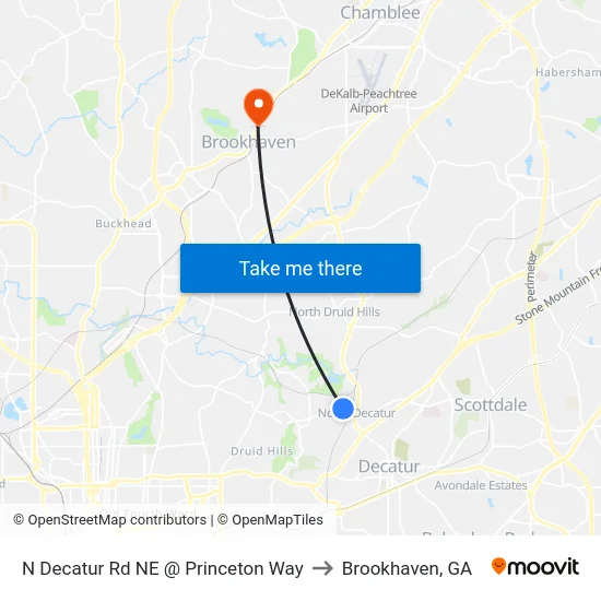 N Decatur Rd NE @ Princeton Way to Brookhaven, GA map