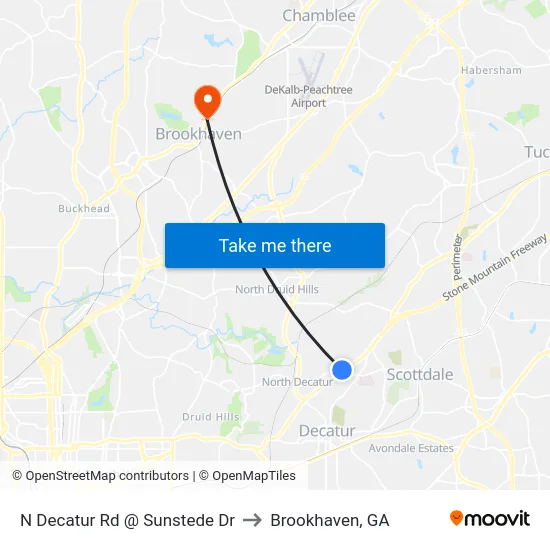 N Decatur Rd @ Sunstede Dr to Brookhaven, GA map