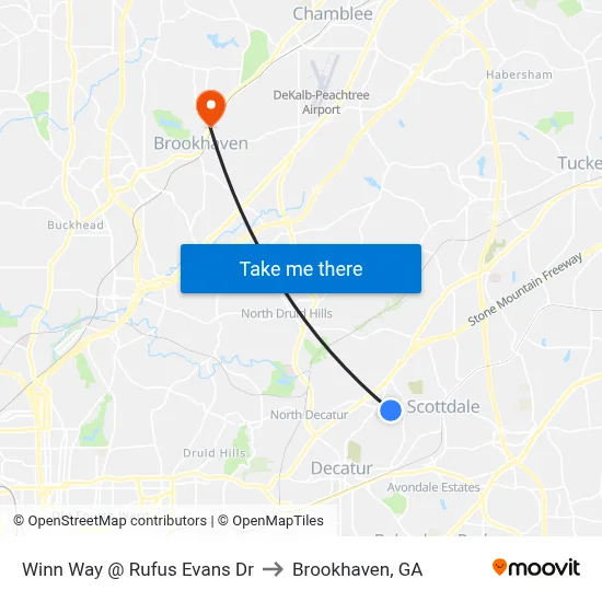 Winn Way @ Rufus Evans Dr to Brookhaven, GA map
