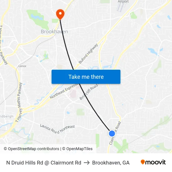 N Druid Hills Rd @ Clairmont Rd to Brookhaven, GA map