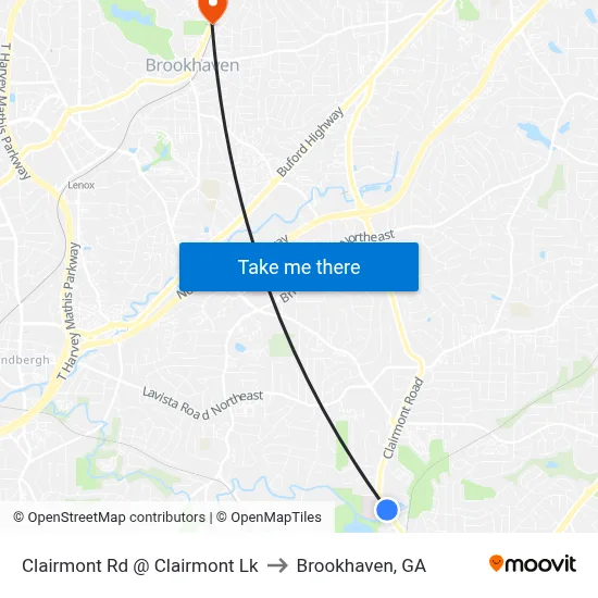 Clairmont Rd @ Clairmont Lk to Brookhaven, GA map